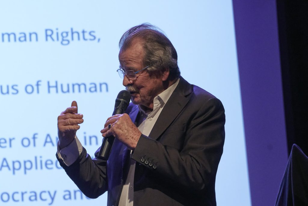Human Rights expert Prof. Manfred Nowak explaining why Human Rights are fundamentally linked to the awardees.